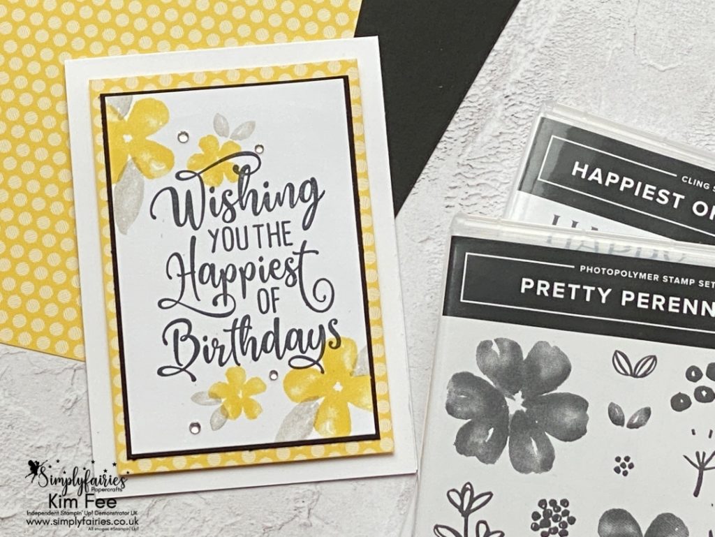handmade birthday card, pretty perennials, happiest of birthdays, quick and easy handmade card, simple stamping,