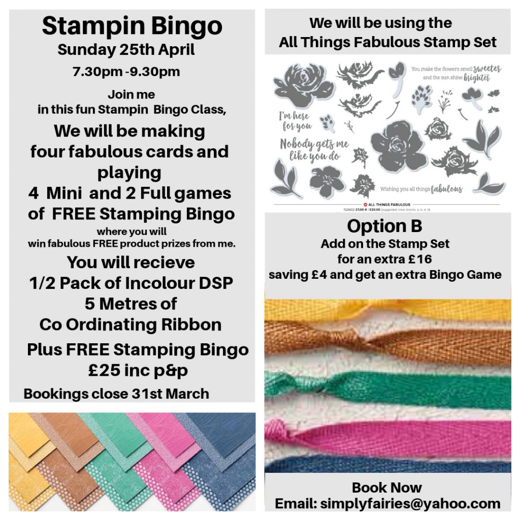 stampin bingo, simple stamping, incolours, online craft classes, class in a box, papercraft classes at home, stampin up 